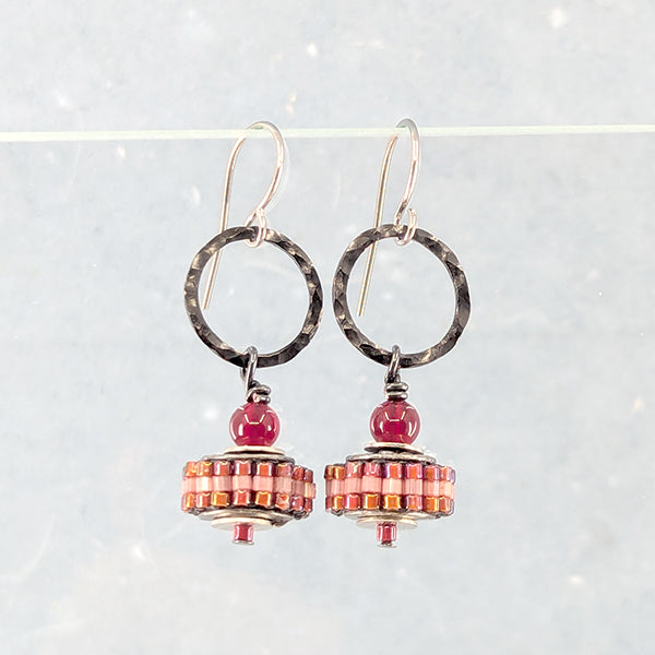 Life is a Wheel Earrings, Red Garnet