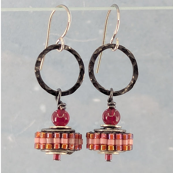 Life is a Wheel Earrings, Red Garnet