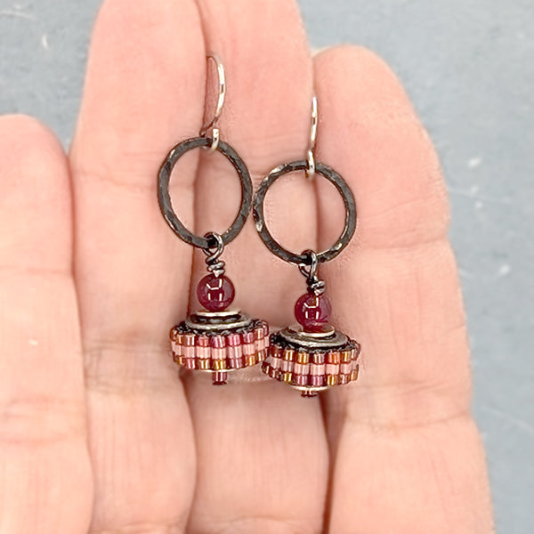 Life is a Wheel Earrings, Red Garnet