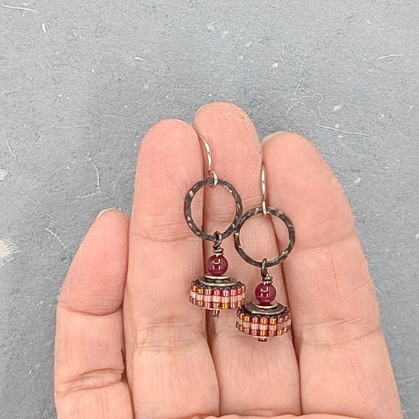 Life is a Wheel Earrings, Red Garnet