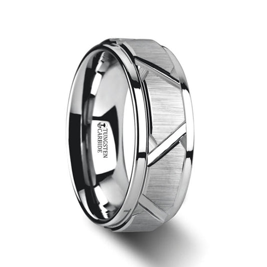 Vestige Silver Tungsten Ring with Triangle Design