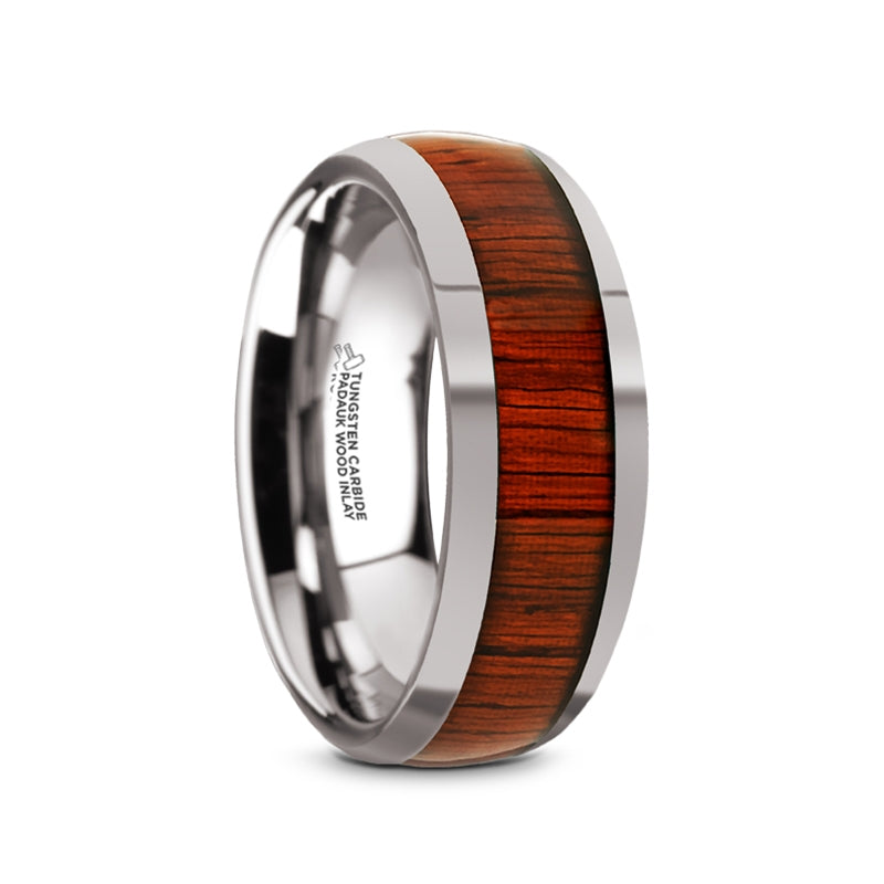 Tungsten Band Ring with Exotic Padauk Wood Inlay