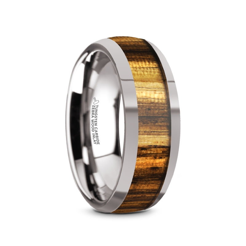 Tigre Tungsten Men's Ring with Zebrawood Inlay
