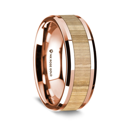 Ash and 14k Solid Rose Gold Wood Wedding Band