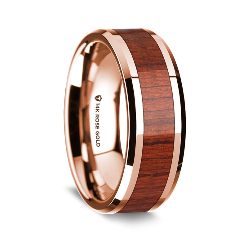 Padauk and 14k Rose Gold Wood Wedding Ring