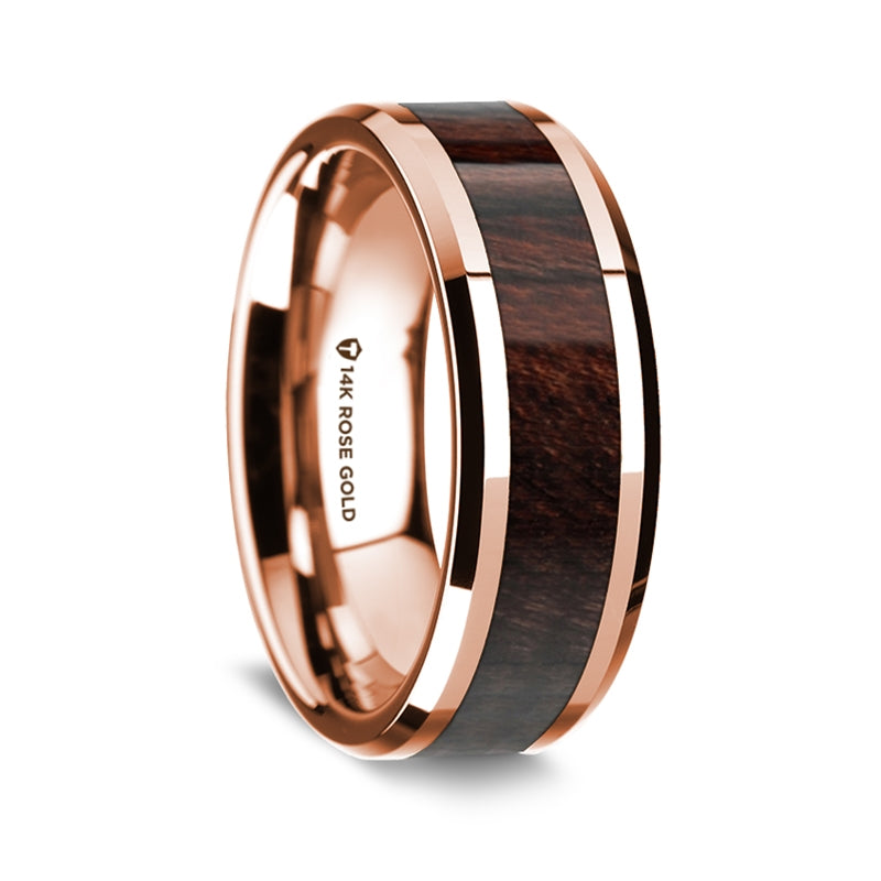 Bubinga Wood and 14k Rose Gold  Wedding Ring