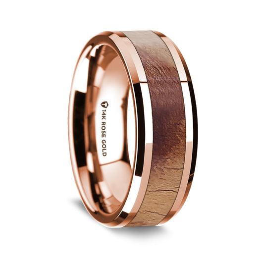 Olive and 14k Rose Gold Wood Band Ring