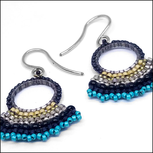 Fan Earrings Black and Blue
