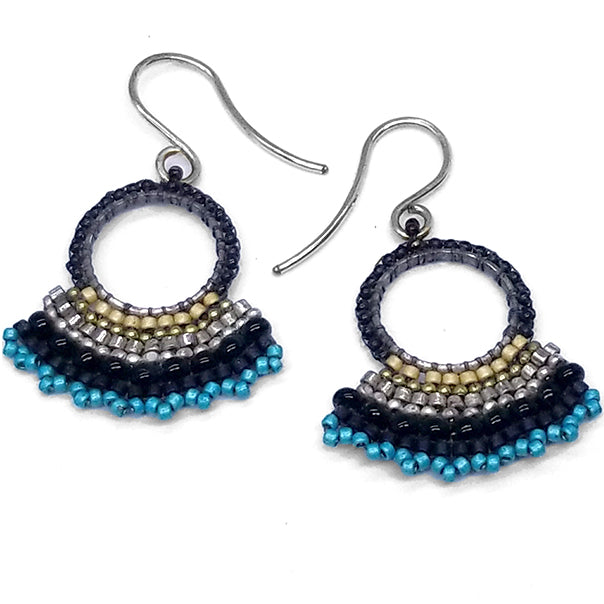 Fan Earrings Black and Blue