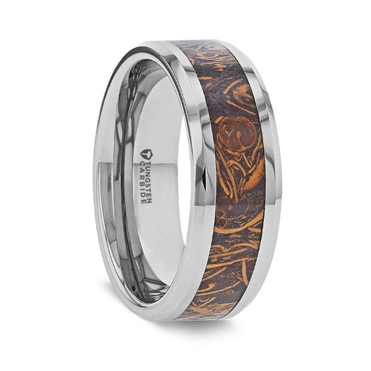 Sanskrit Stone and Silver Tungsten Ring