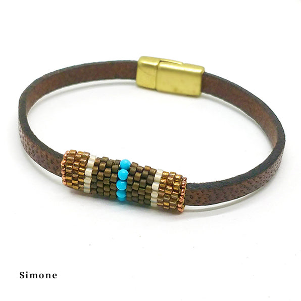 Boho Band - Beaded Leather Bracelet with Magnetic Clasp