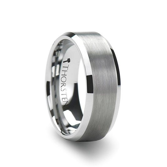 Beveled Tungsten Ring with Brushed Center