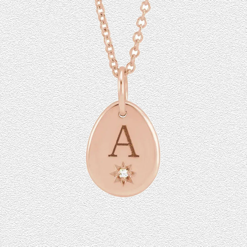 Diamond and Initial Pendant - Gold Pear with Starburst