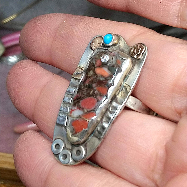Jasper and Turquoise Shield Ring