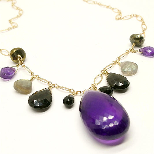 Custom Fine Amethyst and 14k Gold Necklace for Charles