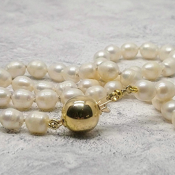 Opera Length 14K Gold Clasp Cultured Pearl Necklace 30