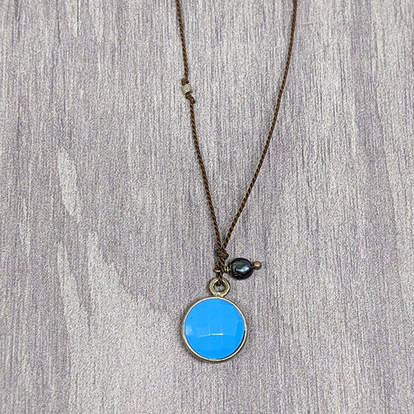 Turquoise Silver and Blue Pearl Pendant