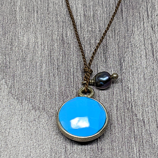 Turquoise Silver and Blue Pearl Pendant Secondary