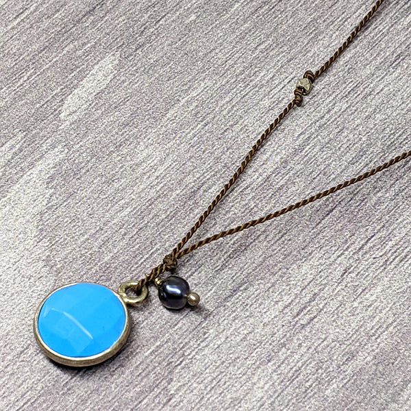 Turquoise Silver and Blue Pearl Pendant