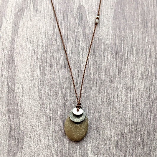 Beach Stone and Blackened Sterling Silver Pendant