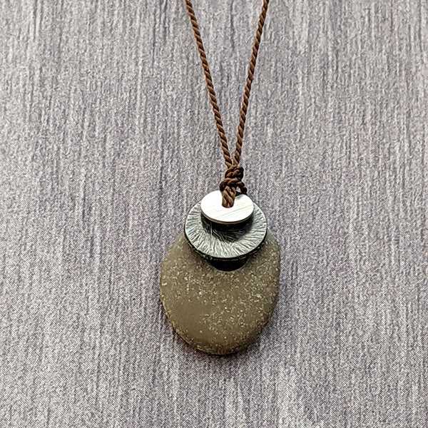 Beach Stone and Blackened Sterling Silver Pendant