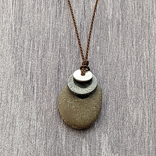 Beach Stone and Blackened Sterling Silver Pendant Secondary