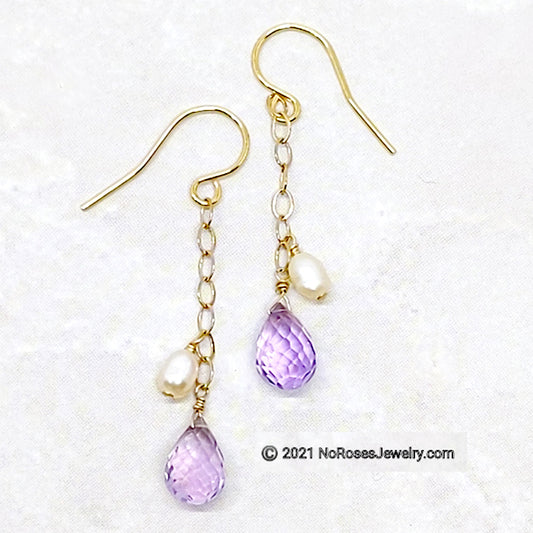 Solitude Earrings - Amethyst and Pearl