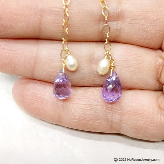 Solitude Earrings - Amethyst and Pearl