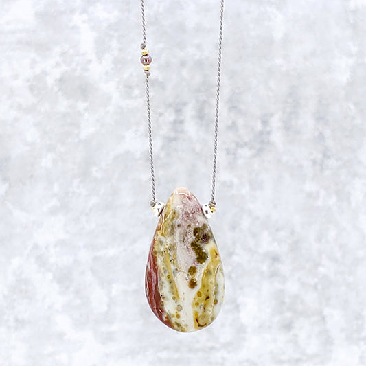 Simple Silk Necklace Ocean Jasper Teardrop