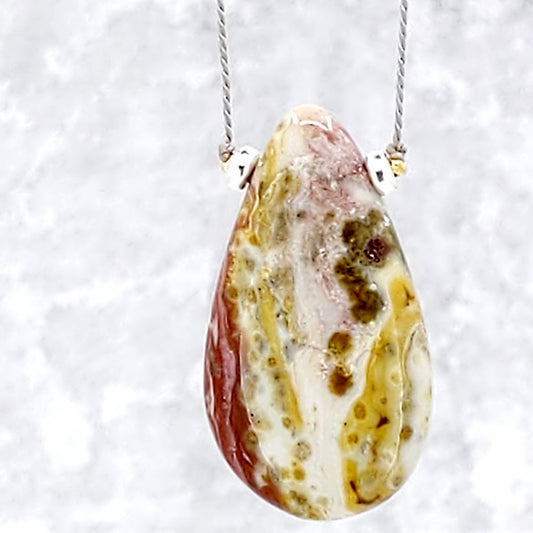 Simple Silk Necklace Ocean Jasper Teardrop Secondary