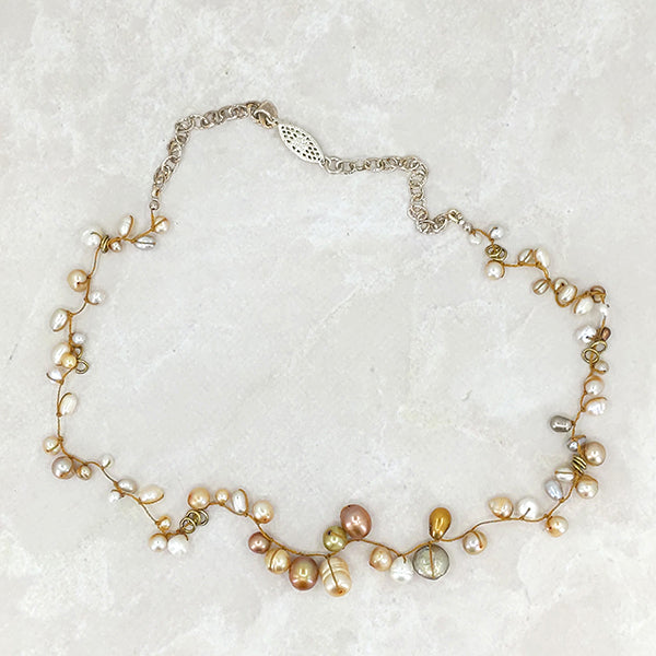 Half Halo Golden Pearls Necklace