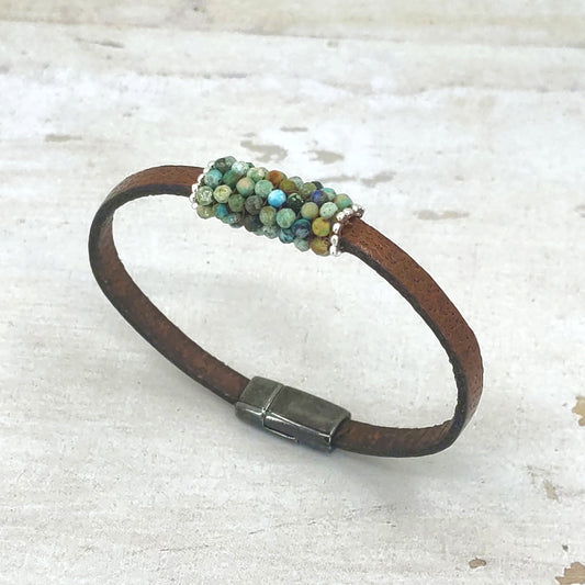 Slim Dandy Turquoise and Leather Bracelet