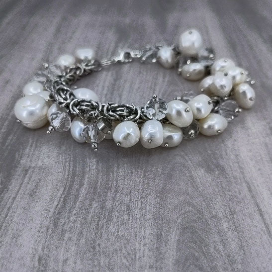 Modern Romance Pearl and Swarovski Crystals Bracelet