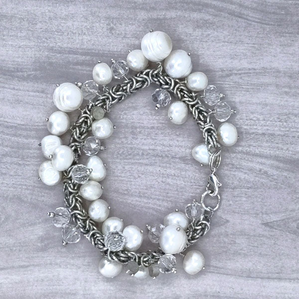 Modern Romance Pearl and Swarovski Crystals Bracelet