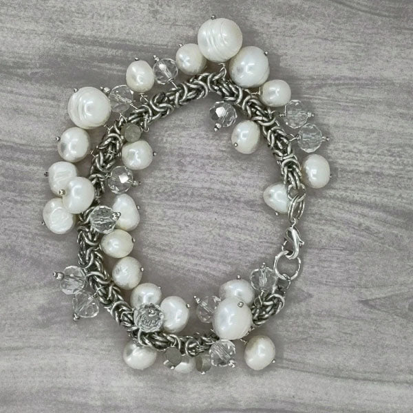 Modern Romance Pearl and Swarovski Crystals Bracelet