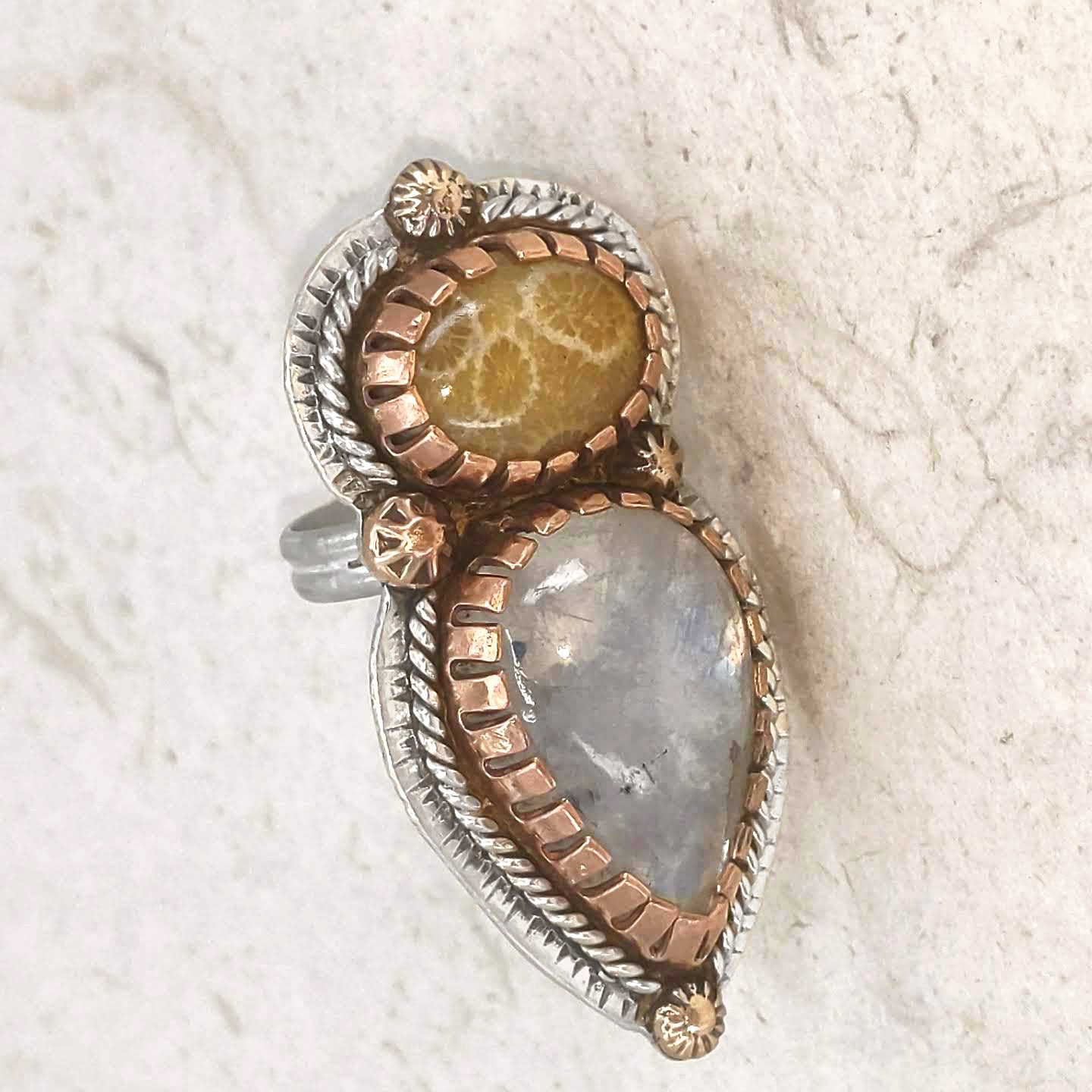 Fossil and Moon Statement Ring