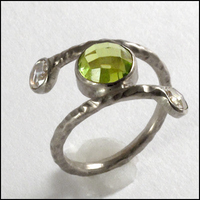 Bespoke Peridot and White Gold Artisan Engagement Ring , rings - No Roses Custom, No Roses Jewelry Artisan Jewelry Los Angeles - 1