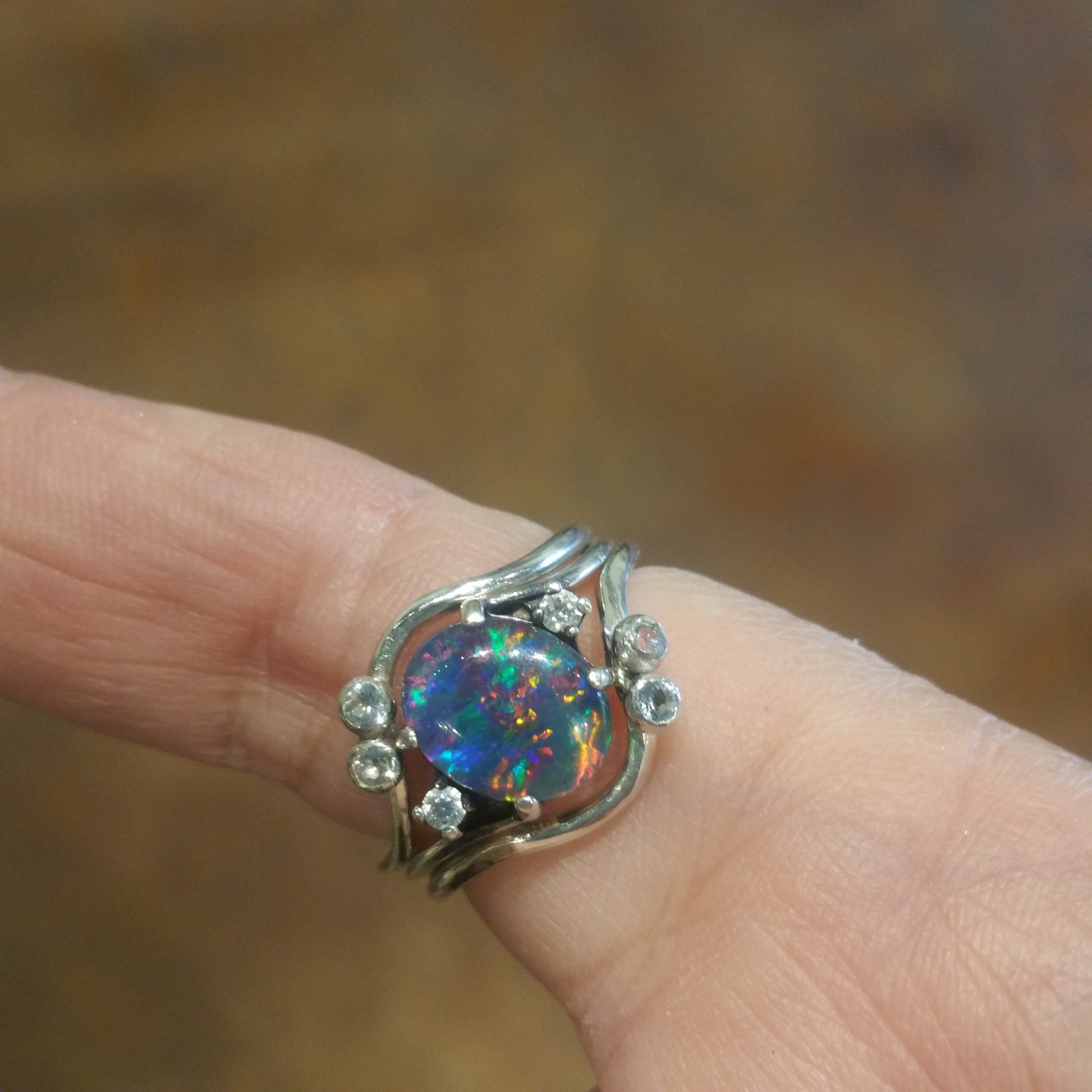 Custom Opal and 14k White gold ring for Theresa by Lisa Sirln-Hall No Roses Jewelry Studio Los Angeles