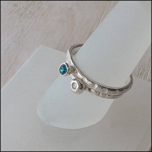 Blue and White CZ Stacking Rings , rings - No Roses Earthen, No Roses Jewelry Artisan Jewelry Los Angeles - 1