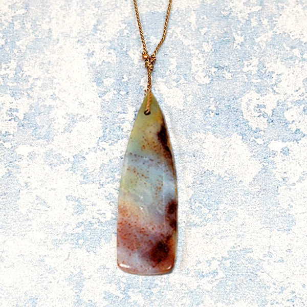 Blue Brown Jasper Shield Cutstone Pendant