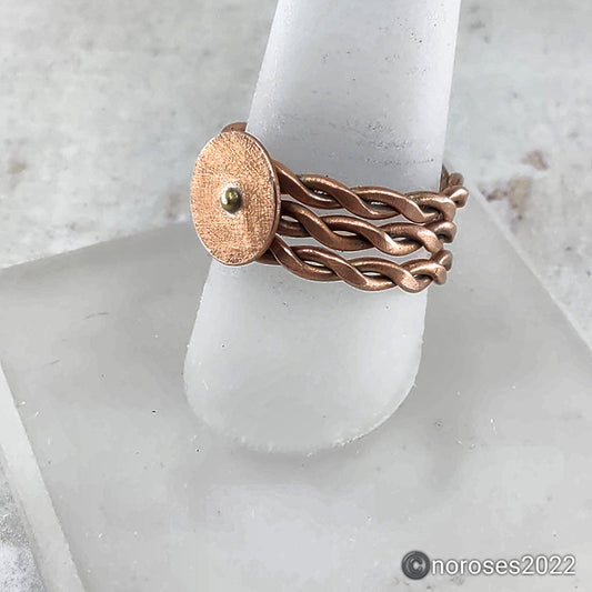 Triple Twist Disc Copper Stacking Rings Set