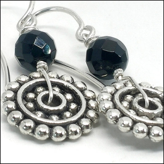 Steampunk Drop Earrings, Black Onyx