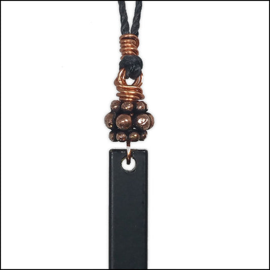 NoRosesJewelry.com Black Brass Bar and Copper Pendant on Vegan Cord Secondary