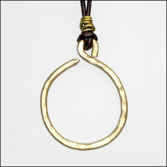 NoRosesJewelry: Leather and Mixed Metal Circle Pendant detail Secondary