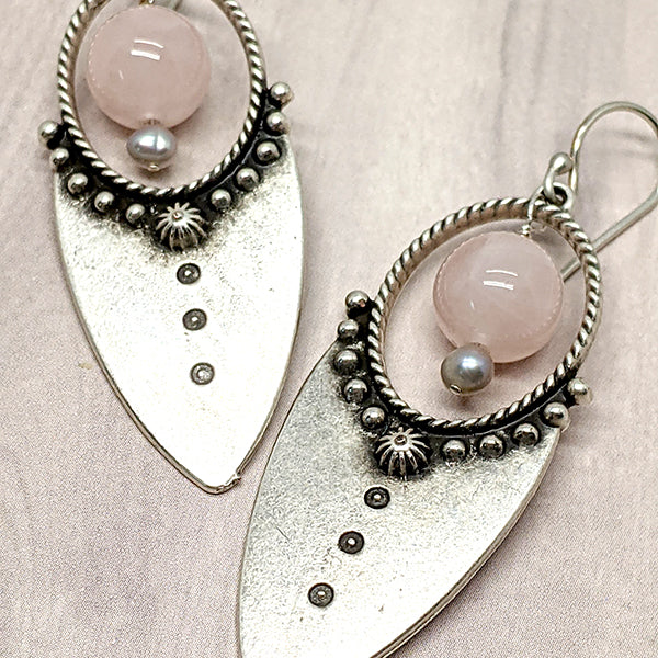 Iquitos Silver and Rose Quartz Earrings
