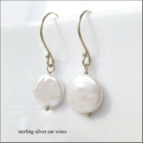 White Coin Pearl Drop Earrings , Earrings - No Roses Mad Pearls, No Roses Jewelry Artisan Jewelry Los Angeles - 2