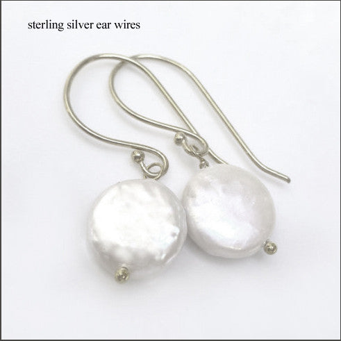 White Coin Pearl Drop Earrings , Earrings - No Roses Mad Pearls, No Roses Jewelry Artisan Jewelry Los Angeles - 3