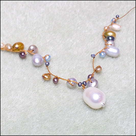 Half Halo Silver Pearls Necklace , Necklace - No Roses Mad Pearls, No Roses Jewelry Artisan Jewelry Los Angeles - 3