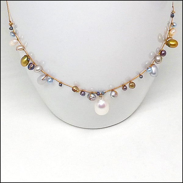 Half Halo Silver Pearls Necklace , Necklace - No Roses Mad Pearls, No Roses Jewelry Artisan Jewelry Los Angeles - 1