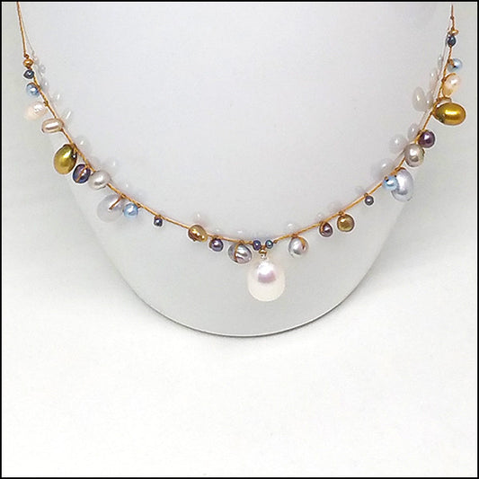 Half Halo Silver Pearls Necklace , Necklace - No Roses Mad Pearls, No Roses Jewelry Artisan Jewelry Los Angeles - 1 Secondary